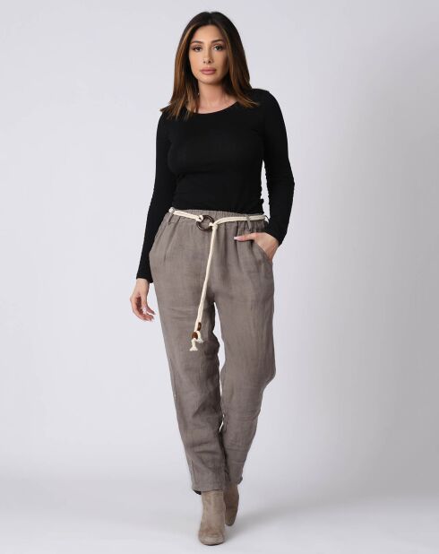 Pantalon 100% Lin Kaylen taupe
