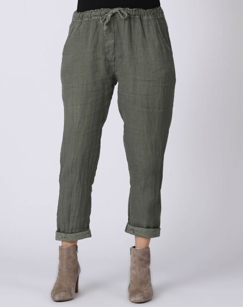 Pantalon 100% Lin Kristen kaki