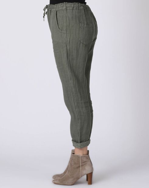 Pantalon 100% Lin Kristen kaki