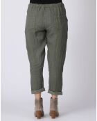 Pantalon 100% Lin Kristen kaki