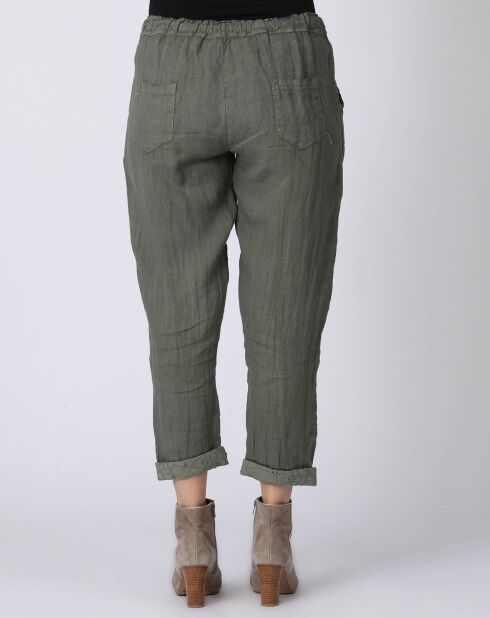 Pantalon 100% Lin Kristen kaki
