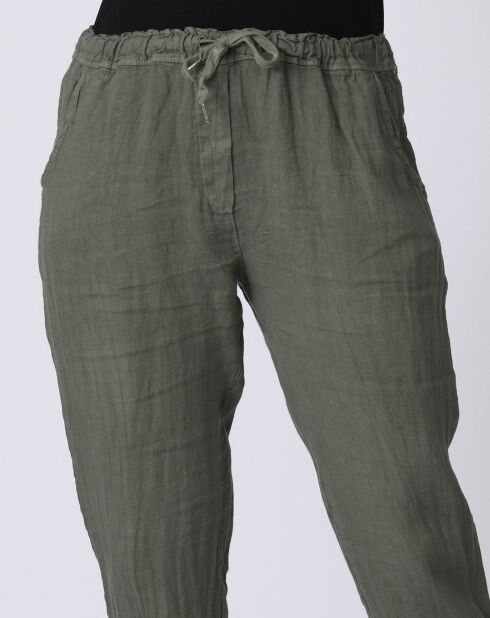 Pantalon 100% Lin Kristen kaki
