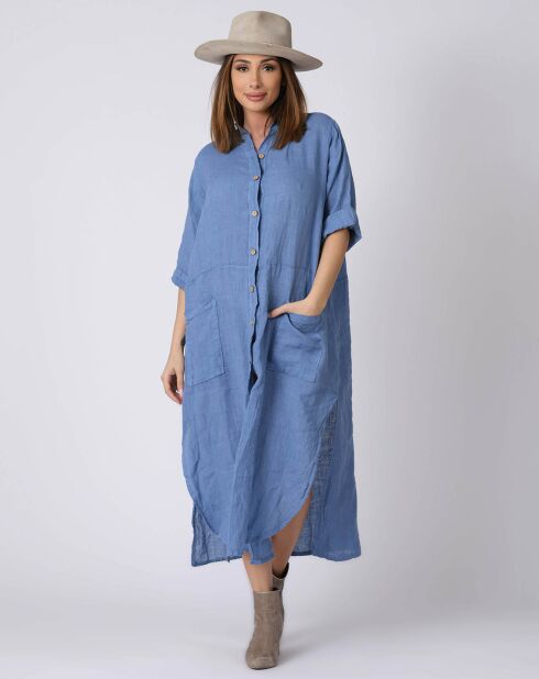 Robe 100% Lin Kara bleue