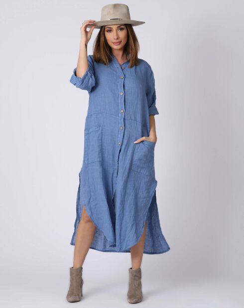 Robe 100% Lin Kara bleue