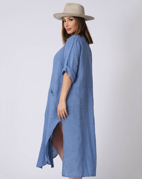 Robe 100% Lin Kara bleue