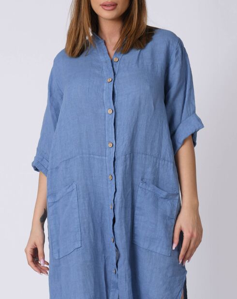 Robe 100% Lin Kara bleue