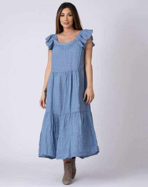 Robe 100% Lin Karen bleue