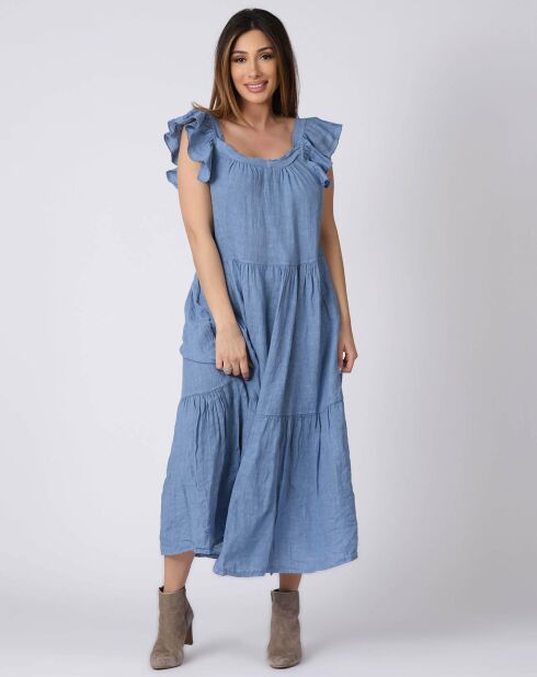 Robe 100% Lin Karen bleue
