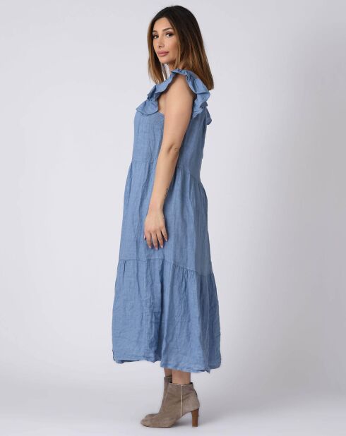 Robe 100% Lin Karen bleue