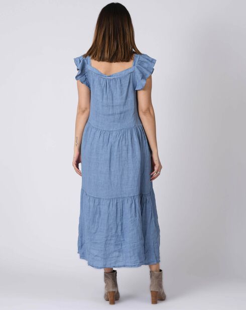 Robe 100% Lin Karen bleue