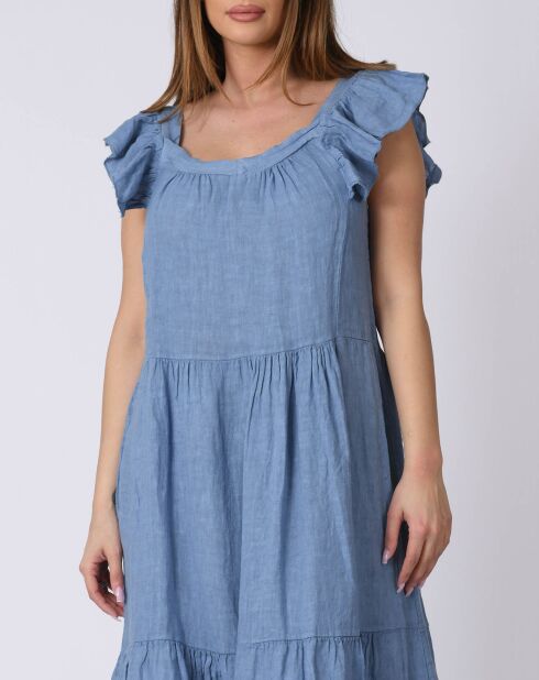 Robe 100% Lin Karen bleue