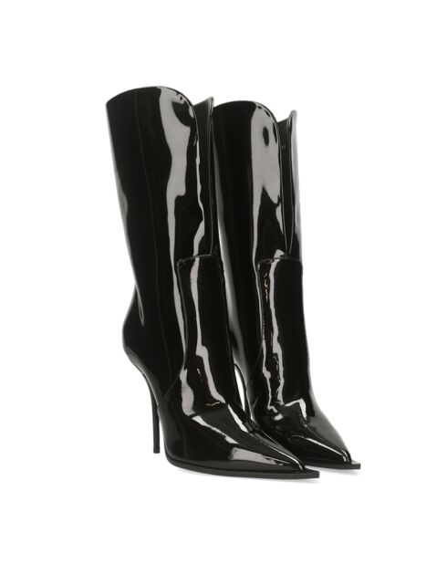 Bottes en Cuir Vernis noires - Talon 10.5 cm