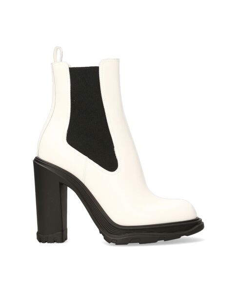 Chelsea Boots en Cuir Vernis ivoire/noir - Talon 12 cm