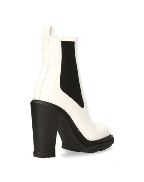 Chelsea Boots en Cuir Vernis ivoire/noir - Talon 12 cm