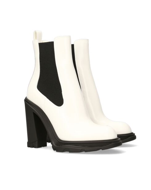 Chelsea Boots en Cuir Vernis ivoire/noir - Talon 12 cm