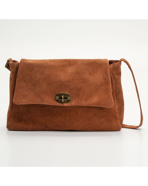 Ana Schultertasche aus Samt in Kamelbraun - 37x25x10 cm