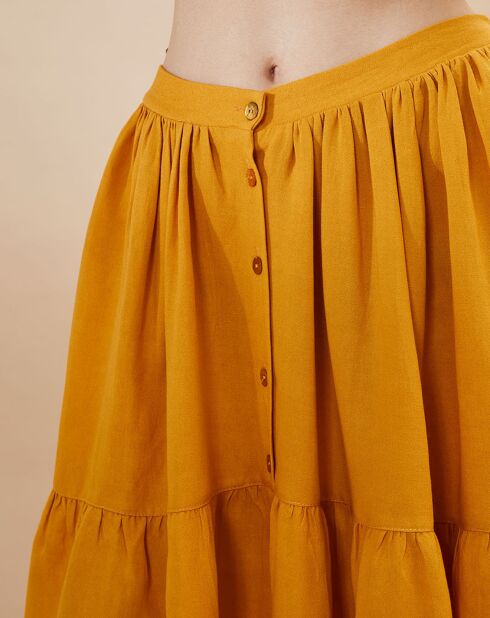 Jupe en Lin mélangé Copine jaune moutarde
