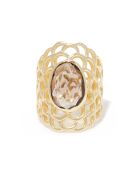 Bague ajustable Quartz fumé en laiton doré