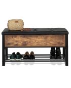 Banc coffre d'entrée Vintage Nino noir/bois foncé - 100x40x52 cm