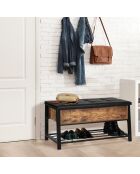 Banc coffre d'entrée Vintage Nino noir/bois foncé - 100x40x52 cm