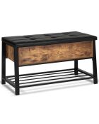 Banc coffre d'entrée Vintage Nino noir/bois foncé - 100x40x52 cm