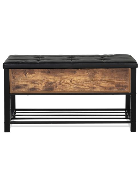 Banc coffre d'entrée Vintage Nino noir/bois foncé - 100x40x52 cm