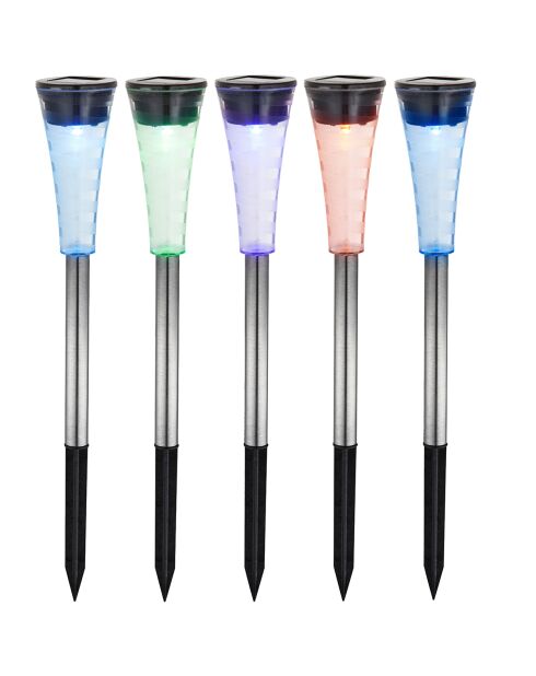 5 chroom/zwarte solarlampen - 27 cm