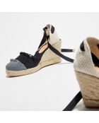 Espadrilles compensées en Textile noir/gris - Talon 8.5 cm