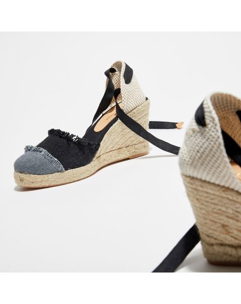 Espadrilles compensées en Textile noir/gris - Talon 8.5 cm