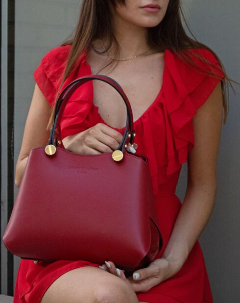 Sac à main en Cuir Kiara  rouge foncé - 28x26x14 cm