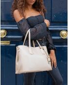 Sac cabas en Cuir Pia taupe -  33x30x12 cm