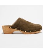 Sabots en Velours de Cuir Paige kaki - Talon 4.5 cm