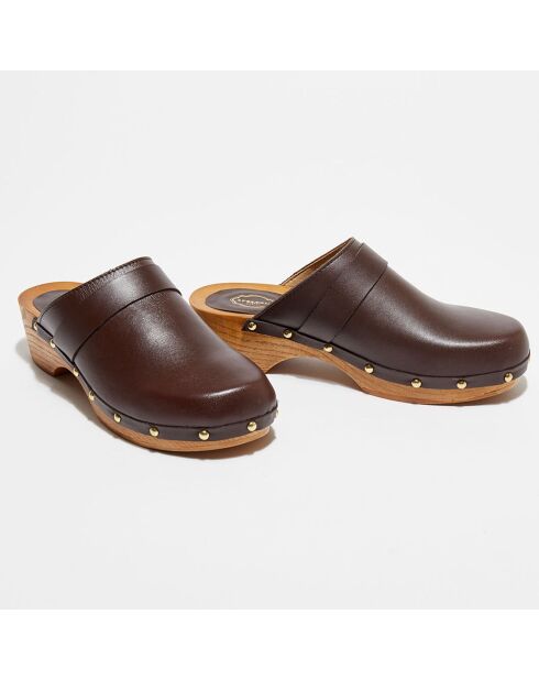 Sabots en Cuir Paige marron foncé - Talon 4.5 cm