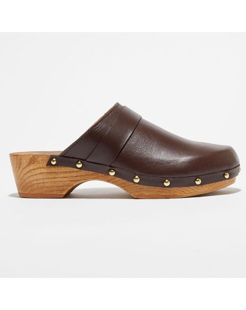 Sabots en Cuir Paige marron foncé - Talon 4.5 cm