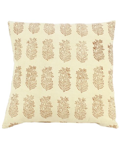 Coussin en coton imprimé avec motifs adyar beige - 40x40 cm