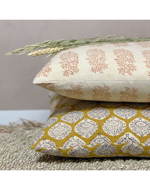 Coussin en coton imprimé avec motifs adyar beige - 40x40 cm