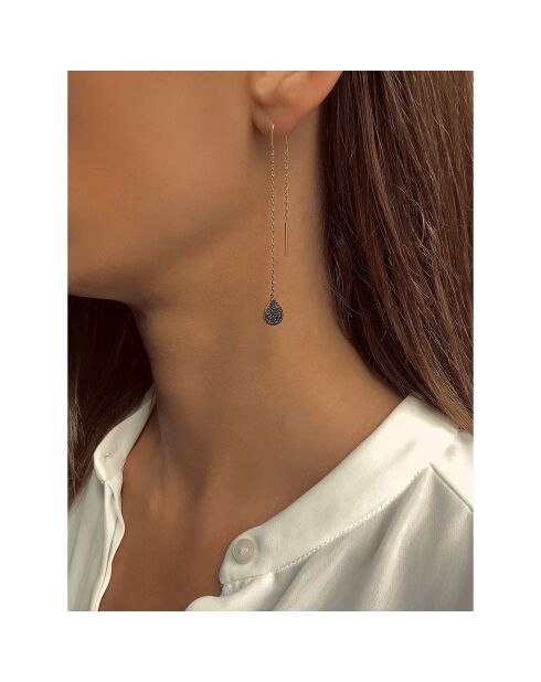 Boucles d'oreilles Gouttes en Argent plaqué Or rose & Zircone noir