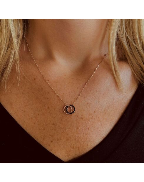Collar doble de plata chapada en oro rosa y circonitas negras