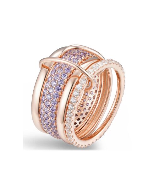 Grote roségouden ring van zilver en wit/paars zirkonia