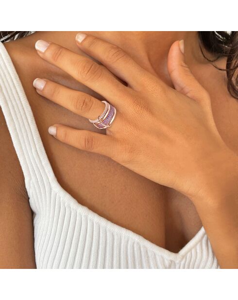Grote roségouden ring van zilver en wit/paars zirkonia