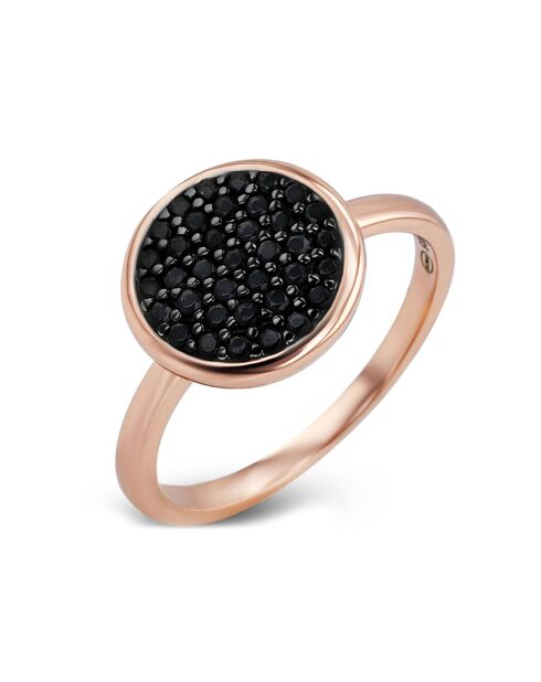 Roze vergulde zilveren en zwarte pastille-ring met zirkonia