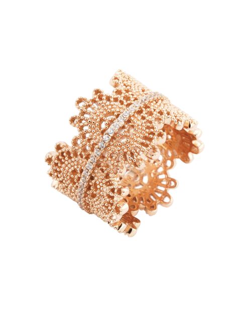 Rosévergulde kanten ring van zilver en zirkonia