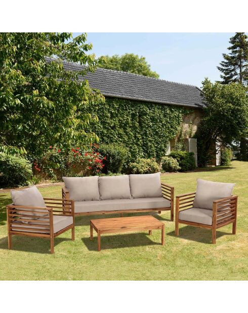 Salon de jardin en bois acacia 5 personnes marron/beige