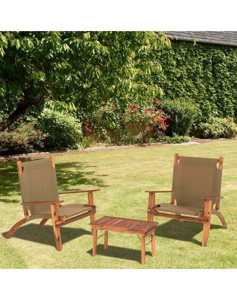 Salon de jardin en bois acacia 2 personnes marron/beige