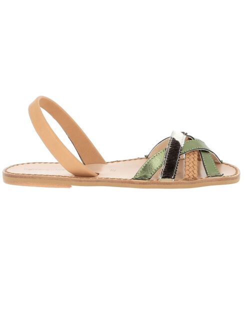 Neo 3 Camel/groene leren sandalen