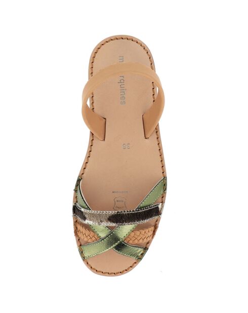 Neo 3 Camel/groene leren sandalen