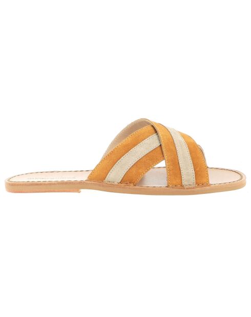 Mules Neo cap de piel azafrán y terciopelo