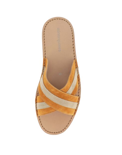 Mules Neo cap de piel azafrán y terciopelo