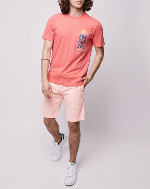 Short Chino Popplin Elastic corail fluo