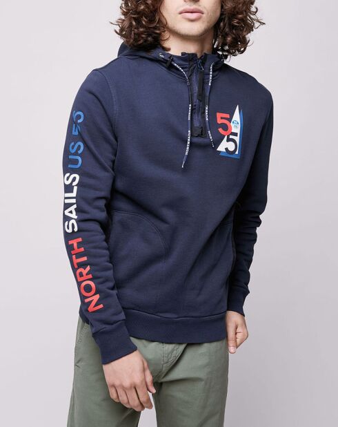 Sweat à capuche zippé Logo Poitrine bleu marine